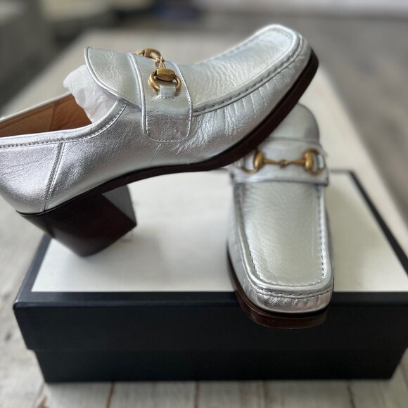 *NEW* GUCCI NAPPA SILK MOCCASSIN ARGENTO SIZE EU39 (9W) RETAIL $1195 - Picture 1 of 9